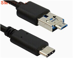 USB 3.1type c对USB2.0A公+MICRO usb二合一数据线