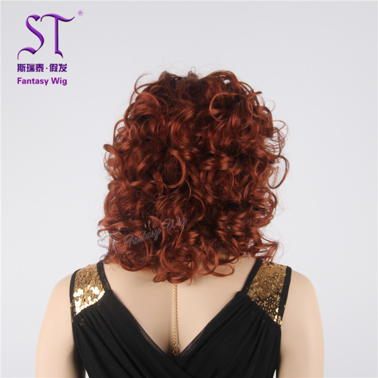 女士假發批發廣州廠家 歐美熱銷款紅色中長卷發蓬松假發curly wig