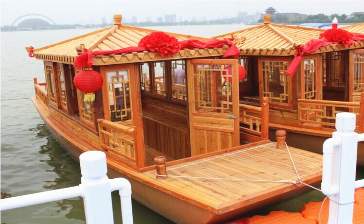 供應全封閉式單亭船/畫舫船/玻璃鋼船/旅游木船/電動餐飲船