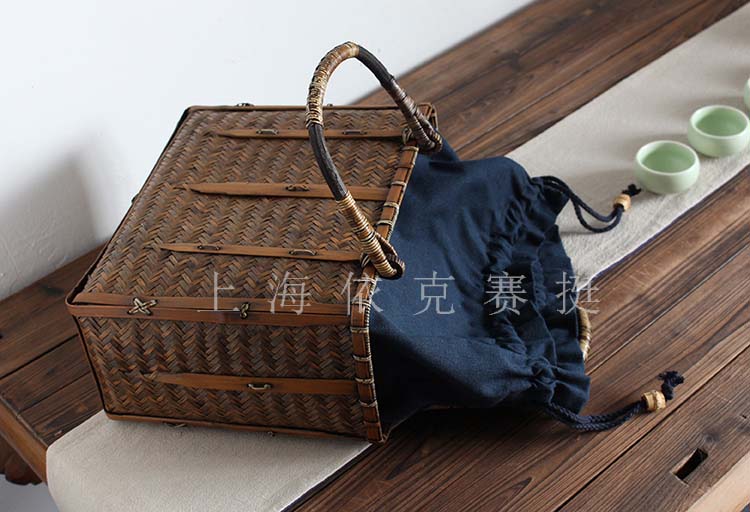 茶具復古竹編手提包原始圖片3