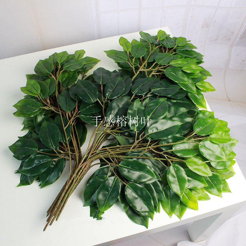 手感仿真榕樹葉假樹葉批發(fā)園藝園林工程綠植景觀仿真榕樹葉樹枝葉原始圖片2