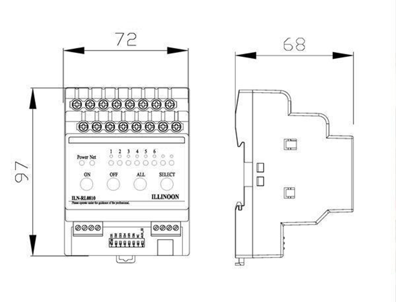 6路5ADALI照明控制系統尺寸示意圖