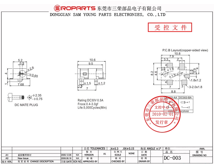 三榮部品/SROPARTS  專業(yè)生產(chǎn)DC-003 插座  環(huán)保 耐高溫 壽命長